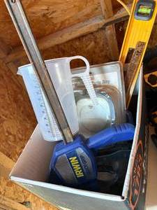 lot 1268 image: Box of Miscellaneous, Clamp & Level-- S