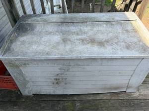 lot 1301 image: Outside Large Tote Box w Charcoal, Tools & BBQ Utensils-- D