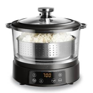 lot 12013 image: COOK WITH COLOR 3L Glass Mini Low Carb Rice Cooker Holds 2 Cups RawMakes 6 Cups Cooked with Auto Lift Filter Basket, Hotpot & Steamer for Rice, Grains, Digital Panel with Keep Warm, Black