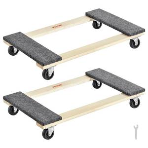 lot 12016 image: VEVOR Hardwood Furniture Moving Dolly, 30 in. x 18 in. 4 x 3 PP Swivel Casters, Heavy Duty Wooden Mover Dollies, Moving Cart with Wheels for Heavy Furniture, 1000 lbs. Capacity, 2 Pack