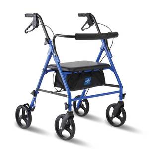 lot 12026 image: Medline Large Steel Bariatric Rollator Walker with Adjustable Handles, Padded Seat & Backrest, Blue, 500 lb. Weight Capacity, Foldable, Under Seat Storage, 8 Wheels, for Seniors & Adults