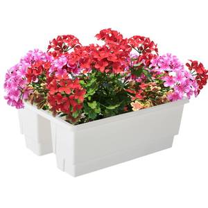 lot 61979 image: Pure Garden Railing Planter - 20.75-Inch Flower Box with Drainage Insert - 6-Gallon Outdoor Planter Box - Deck, Porch, or Balcony (White)