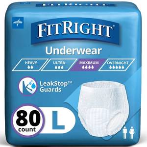 lot 61994 image: FitRight Super Adult Incontinence Underwear, Maximum Absorbency, Large, 40-56, 4 Packs of 20 (80 Total)