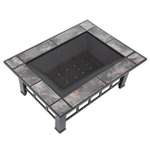 lot 71158 image: Fire Pit Set, Wood Burning Pit -Includes Screen, Cover and Log Poker- Great for Outdoor and Patio, 37 Marble Tile Rectangular Firepit by Pure Garden
