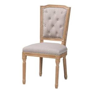 lot 72285 image: Baxton Studio Estelle Shabby Chic Rustic French Country Cottage Weathered Oak Linen Button Tufted Upholstered Dining Chair, Medium, Beige