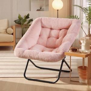 lot 72289 image: DUMOS Saucer Chair, Foldable Living Room Chairs, Soft Faux Fur Lounge Chair for Bedroom, Reading Chairs for Adults, X-Large (Pink)