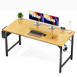 lot 72290 image: Sweetcrispy Computer Desk Office 48 Inch Writing Work Study Simple Wooden PC Large Table for Home Bedroom Modern Style with Headphone Hooks & Storage Bag - Oak