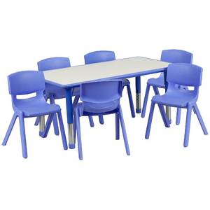 lot 72295 image: Flash Furniture Emmy Adjustable Classroom Activity Table with 6 Stackable Chairs, Plastic Activity Table for Kids, 23.625 W x 47.25 L, BlueGray