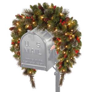 lot 72300 image: National Tree Company Pre-Lit Artificial Mailbox Swag Decoration  Green  Crestwood Spruce  LED Lights  Decorated with Berry Clusters  Pine Cones  Christmas Collection  3 Feet