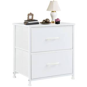 lot 72305 image: DUMOS Nightstand Small Dresser with 2 Fabric Drawers Side Tables Bedroom End Table Kids Bedside Storage Furniture for 20 inch Tall Night Stand for Closet, Entryway, College Dorm, White