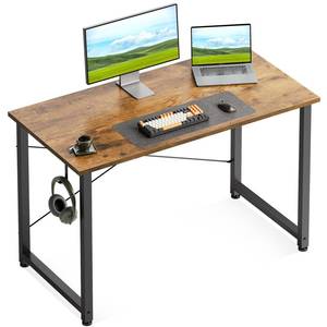 lot 72307 image: Casaottima 40 Inch Small Computer Desk for Home Office, Study Writing Table for Small Spaces, Simple Modern Desk with Headphone Hooks, Rustic Brown