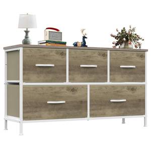 lot 72311 image: OLIXIS Dresser for Bedroom with 5 Drawers, Wide Chest of Drawers, Fabric Bedroom Dresser with Drawer Organizer, Storage Organizer Unit with Fabric Bins for Closet, Living Room, Hallway, Greige Oak