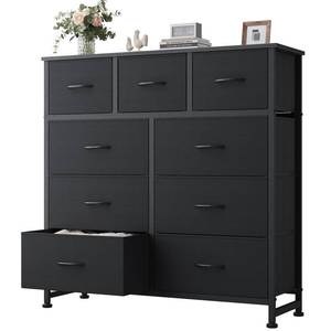 lot 72312 image: NEWBULIG 9 Drawer Tall Fabric Storage Tower Dresser Chest Organizer Unit with Sturdy Steel Frame Wood Top for Bedroom Closet Hallway Entryway,Black