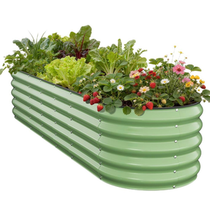 lot 72319 image: Galvanized Raised Garden Bed, 8x2x1.5 FT Oval Metal Planter Box for Outdoor, 18�� Raised Beds for Gardening Vegetables Flower Herb(Green)