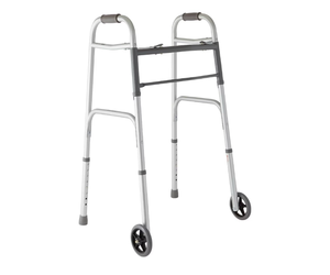 lot 72320 image: Medline Lightweight Two Button Folding Walker with 5 Wheels, Aluminum Frame Supports up to 300 lbs