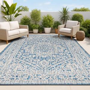 lot 72324 image: JONATHAN Y Medallion Weave Indoor Outdoor Area Rug 4X6 NavyGray, Sinjuri Textured for Backyard, Patio, Porch, Easy-Cleaning, High Traffic, Pet-Friendly, Non-Shedding (SMB101B-4)