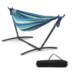 lot 31427 image: ONCLOUD 550 LBS Capacity Double Hammock with Stand Included with Portable Carrying Bag, Heavy Duty 2-Person Hammock for Outdoors & Indoors - Desert Stripe, Series TDCTZ1 - Blue Green Stripe