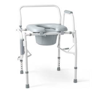 lot 31433 image: Medline Drop Arm Commode Chair for Adults and Seniors, Padded Seat, Removable Pail, Splash Guard, Drop-Down Arms, 350 lb. Weight Capacity