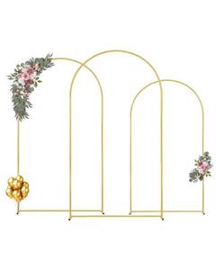 lot 31448 image: VEVOR Arch Backdrop Stand, 8Ft,7.2Ft&6.6Ft, Set of 3 Balloon Metal Arch Stand for Ceremony, Gold Wedding Arch Backdrop Stand, Fit for Birthday Party, Baby Shower, Graduations, Holiday