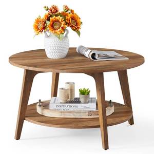 lot 32837 image: VASAGLE MAEZO Collection - Round Coffee Table, 2-Tier Center Table with Storage, Tapered Legs, Curved Transitions, 31.5 Dia. x 17.7 H Inches, Easy Assembly, for Living Room, Honey Brown ULCT243K41