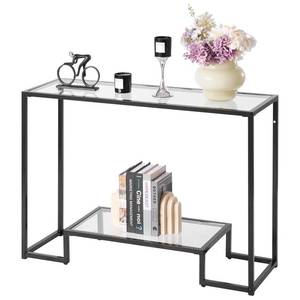 lot 32838 image: VEVOR Glass Console Table, 42 Inch Entryway Table, Modern Rectangle Sofa Table with Tempered Glass Top and Iron Legs, 2-Tier Consloe Desk for Living Room, Hallway, Entryway