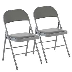 lot 32839 image: DUMOS 2 Pack Folding Chairs with Padded Cushion and Back - PU Leather Stackable Portable Dining Chiars Set, for Home and Office, Conference, Wedding, Party, Patio, Garden, for Indoor Outdoor, Grey