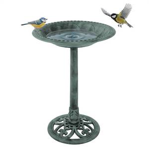 lot 32843 image: Pure Garden 50-LG1072 Antique Bird Bath-Weather Resistant Resin Birdbath with Vintage Scroll Design, 3 Ground Stakes for Garden,Outdoor Decor (Patina Green)