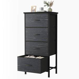 lot 32847 image: NEWBULIG 4 Drawer Fabric Dresser Storage Cabinet with Steel Frame and Wood Top for Closet Bedroom Hallway Organization,Black Wood Grain