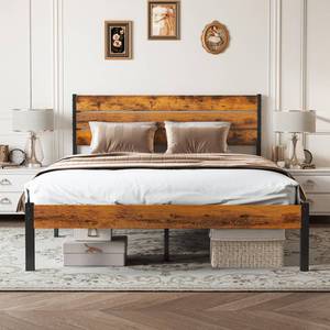 lot 32866 image: Sweetcrispy Full Size Bed Frame with Headboard, 800LBS Mattress Foundation with All Sturdy Metal Support, Under Bed Storage, No Box Spring Needed, Easy Assembly, Rust Brown