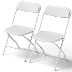 lot 32869 image: MAKE CHANGES Folding Chairs 2 Pack, Plastic Folding Chairs for Outside, Heavy Duty Foldable Chairs, Sturdy Metal Folding Chairs, 350 lbs Capacity, for Patio, Garden, Camping, White