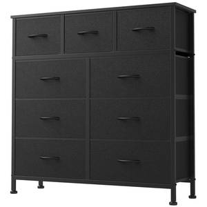 lot 32870 image: DUMOS 9 Drawer Dresser for Bedroom, Fabric Storage Organizer with Sturdy Metal Frame, Wooden Top Chest of Drawers for Closet Entryway Guest Room,Matte Black