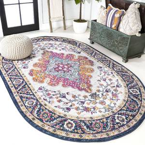 lot 32876 image: JONATHAN Y Boho Vintage BlueMulti 3x5 Oval Area Rug, Bohemian Flair Medallion, Floral Easy-Cleaning High Traffic for Living Room, Bedroom, Kitchen, Pet-Friendly, Non Shedding (BMF106A-3OV)
