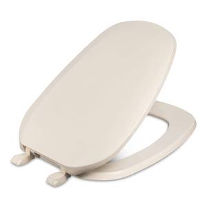 lot 11008 image: Centoco Eljer Emblem Elongated Toilet Seat with Square Front, Closed Front with Cover, Residential, Plastic, Made in the USA, EMB601-306, Natural