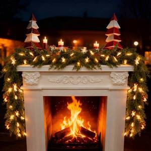 lot 17256 image: Dushle 6FT Christmas Garland with Lights Battery Operated Lighted Christmas Garland with Pine Cones Red Beries,Twinkle Snowflake& Tree Mixed LED Lights Mantle Xmas Christmas Decoration Indoor Outdoor - Retail $18