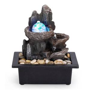 lot 17257 image: MISSING STONES AND BALL Tabletop Fountain Rotating Ball Rock Waterfall Fountain Office Tabletop Fountains for Home Office Decor Includes Many Natural River Rocks Decorated with Colorful Lights and Rolling Ball - Retail $28
