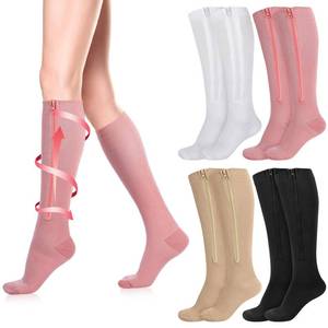 lot 17262 image: Tarpop 4 Pairs Women Zipper Compression Sock Colorful 20-30mmhg Compression Stockings with Zipper for Women Swelling Edema(Sm) - Retail $23