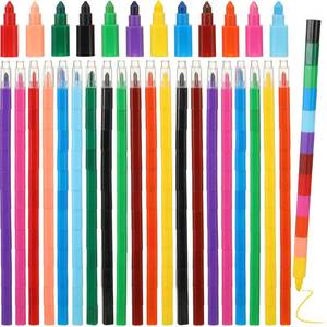 lot 17265 image: Marspark 11 Pcs Stackable Crayons Stacking Buildable Crayons Colorful Stackable Pencils Party Favors DIY Rainbow Pencil for School Office Birthday Party, 11 Colors(Bright Color,Flat) - Retail $12