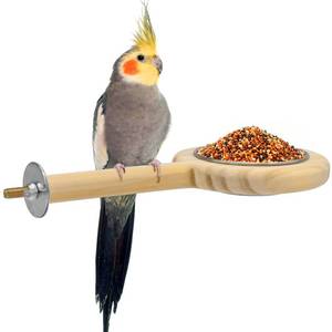 lot 17268 image: KATUMO Bird Perch Bird Feeding Cup Parrot Wood Perch Stand Toy Bird Cage Accessory for Parakeet Lovebird Conure Budgie Canary Finch Small Parrots - Retail $10