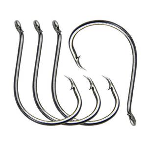 lot 17269 image: Offset Circle Hooks Octopus Saltwater Fishing Hooks High Carbon Steel Fishing Gear Tackles for Freshwater Catfish Trout, Black, Size 60, 100pcs - Retail $14