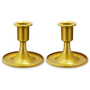 lot 17271 image: Candlestick Holders 2 PCS Short Metal Taper Candle Holders, KSWING Gold Candle Stick Holders Set, Perfect for Table Centerpiece Mantel Party Wedding Christmas Home Decor, Set of 2 - Retail $7