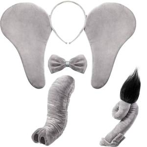 lot 17272 image: Lewtemi 4 Pcs Elephant Costume Set Kids Ears Headband Nose Tail Bowtie for Children Carnival Cosplay World Book Day(Gray,Style 1) - Retail $17