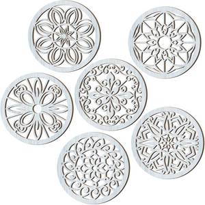 lot 17283 image: Ferraycle 6 Pieces Thicken Rustic Wall Decor Farmhouse Wall Art Wooden Round Art Hanging Decoration Hollow Carved for Living Room Bedroom Kitchen Office Apartment Hallway(Retro Grey) - Retail $17