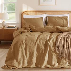 lot 17288 image: LBRO2M 100% France Linen Duvet Cover Set Queen Size 3 Pcs Natural Flax Comforter Cover with Zipper Closure 2 Pillowcase Breathable Duvet Cover (Rust Queen) - Retail $130
