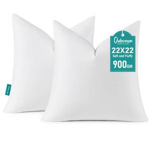 lot 17298 image: Oubonun 22 x 22 Down Feather Throw Pillow Inserts - Fluffy and Plush Odor-Free Fill - 100% Breathable Cotton Fabric for Couch Sofa Bed, White, Pack of 2 - Retail $44