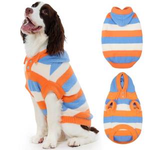 lot 17301 image: FUAMEY Dog Sweaters for Large Dogs,Dog Knit Sweater Hoodie Warm Dogs Pullover Soft Pet Knitwear Puppy Stretchy Hooded Sweaters Pets Cozy Fuzzy Knits Sweatsuit Winter Christmas Orange Stripes L - Retail $10