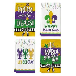 lot 17302 image: Artoid Mode Lets get Cray Edge Mardi Gras Carnival Kitchen Towels Dish Towels, Seasonal Holiday 18x26 Inch Seasonal Decoration Hand Towels Set of 4 - Retail $18