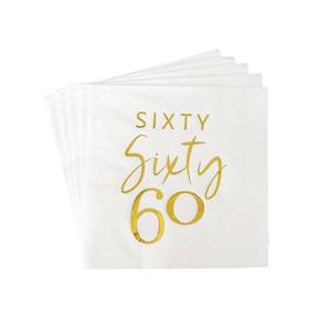 lot 17303 image: IETOSY 40pcs White and Gold 60th Birthday Paper Napkins,Disposable Cocktail Dessert Beverage Cake Napkins For 60th Party Tableware Decoration,60th Birthday Party Decoration Supplier, Black - Retail $9