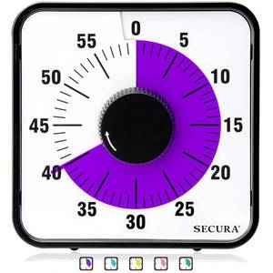 lot 17308 image: Secura 60-Minute Visual Countdown Timer, 7.5-Inch Oversize Classroom Visual Timer for Kids and Adults, Durable Mechanical Kitchen Timer Clock with Magnetic Backing (Purple) - Retail $20
