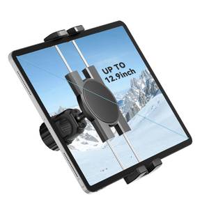 lot 17334 image: KDD Spin Bike Tablet Holder Mount, Adjustable iPad Phone Stand for Microphone Stand, 360° Rotatable Bike Handlebar Mount for Bicycle, Mic Stand, Fit for 12.9 Air Mini, Galaxy Tabs, iPhone(4.7-13��) - Retail $30