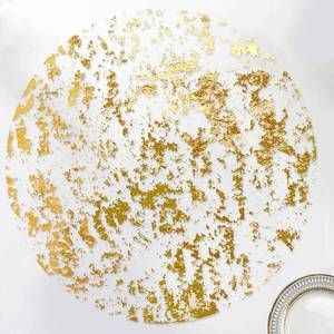lot 17338 image: Sunlunckystar Disposable Gold Placemats Set of 24 Metallic Thin Round 13 Inch Gold Doilies Mesh Pressed Fall Table Placemates 24 Pack Gold Charger Plates for Wedding, Birthday Party - Retail $14